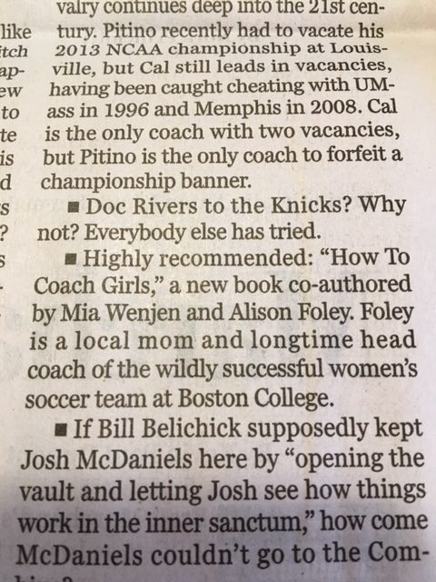 Boston Globe Dan Shaughnessy's Column How To Coach Girls